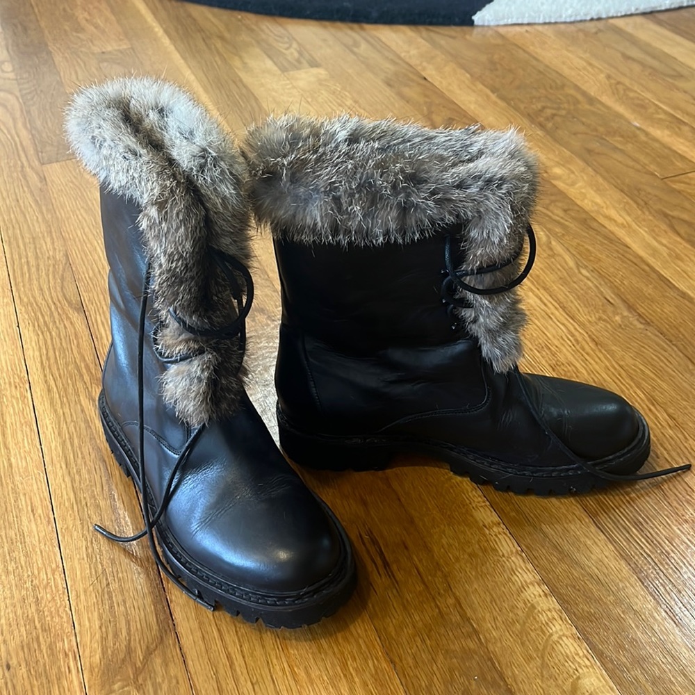 Theory leather Rabbit fur trimmed boots